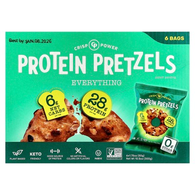 Crisp Power Protein Pretzels, Everything, 6 Bags, 1.75 oz (50 g) Each