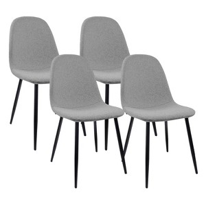 Vynxaria 4 Piece Set Beige/Gray Linen Spoon - Shaped Dining Chairs, Sturdy Black Legs - 1 of 4