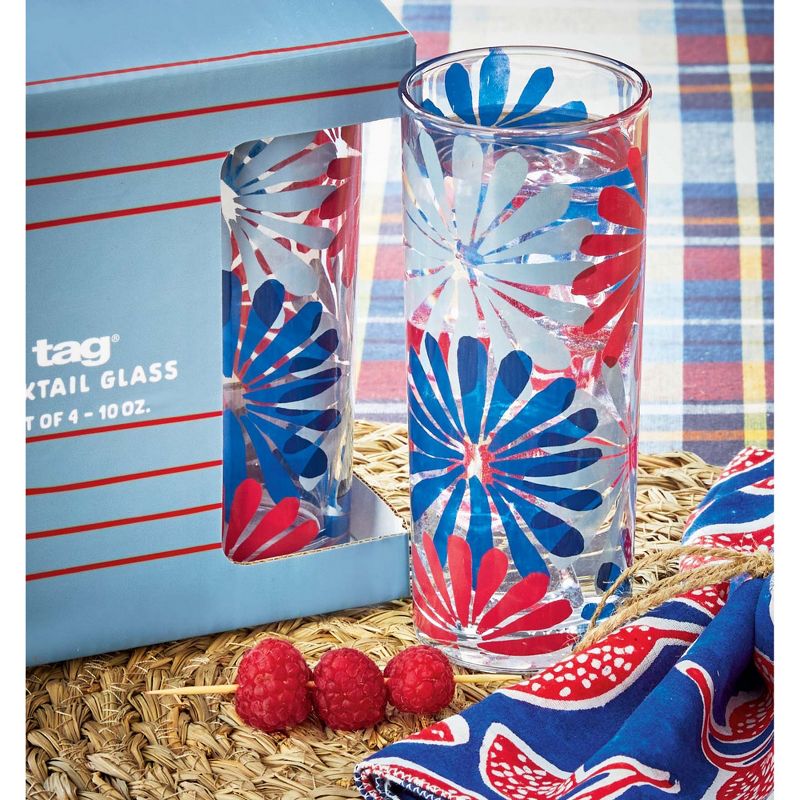 TAG Set of 4 Very Groovy Clear Glass Drinkware Glassware with Large Bright Flowers, 10 oz., 2 of 3