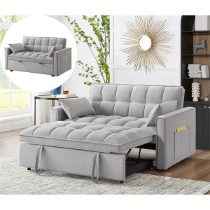 RISOKEYS Velvet 4 in 1 Pull-Out Couch - Convertible Sofa Bed Sleeper Chair with Backrest, Pillows & Storage Pockets for Living Room - 1 of 4