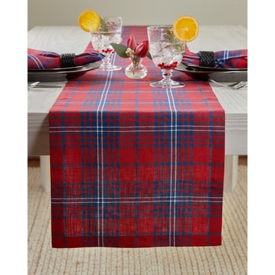 Solino Home Linen Plaid Table Runner | Red Tartan Plaid