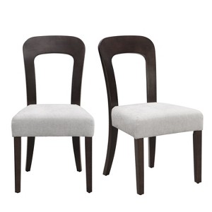 Dining Chairs Set of 2, Upholstered Kitchen Side Chairs with Gray Fabric Seating  Solid Rubber Wood Legs, 330 LBS Weight Capacity - 1 of 4