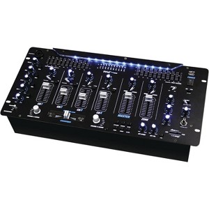 Pyle 6-Channel Bluetooth DJ Mixer – 19" 5U Rack Mount, Digital LED Controls, 10-Band EQ, 2 Phono, 8 Line, and 2 Mic Inputs - 1 of 4