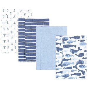 Hudson Baby Infant Boys Cotton Flannel Burp Cloths 4pk, Cute Whales, One Size - 1 of 4