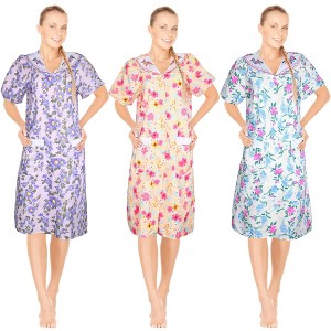 JEFFRICO 3 Pack House Dresses for Women with Pockets - Lightweight Breathable Short Sleeve Muumuu & Nightgowns - Dusters - 1 of 4