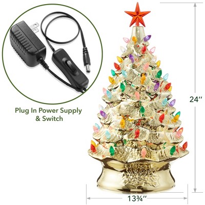 Gold Hand Painted Ceramic Christmas Tree with Multi Color Lights