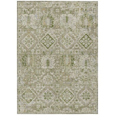 Fern Green And Beige Floral Medallion Washable Indoor Outdoor Area Rug