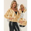 Allegra K Women's Casual Holographic Hooded Long Sleeve Zipper Metallic Jacket - 2 of 4