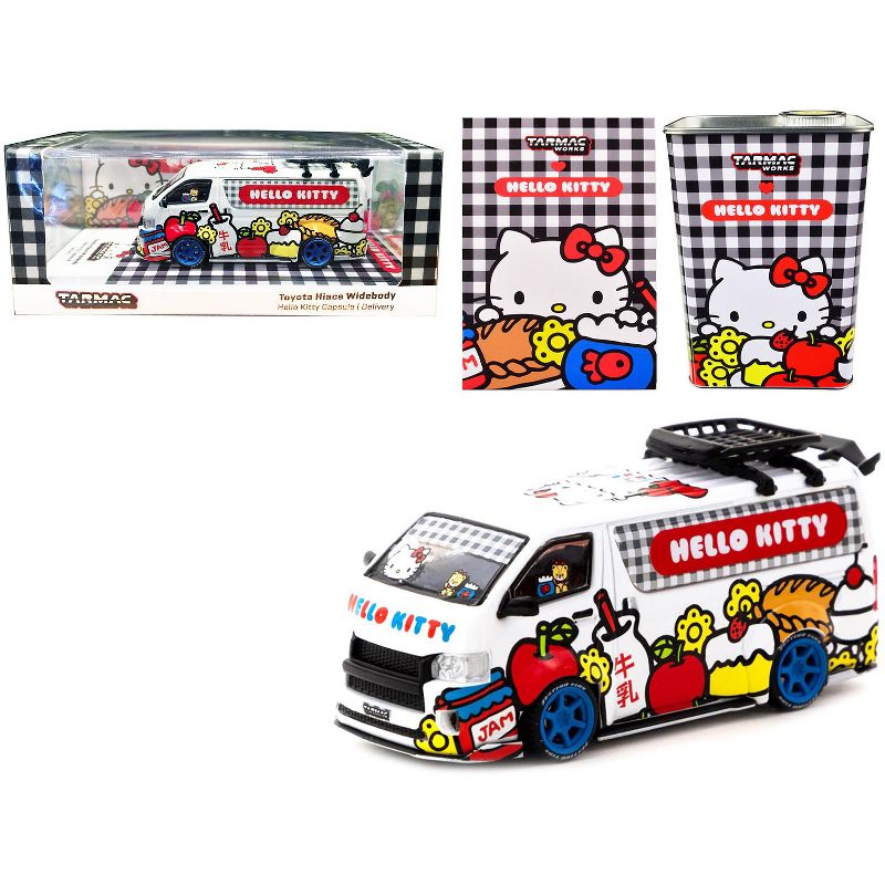 Toyota Hiace Widebody Van "Hello Kitty Capsule Delivery" with METAL OIL CAN 1/64 Diecast Model Car by Tarmac Works, 1 of 4