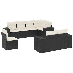 vidaXL Patio Sofa Set with Cushions Black and Cream Poly Rattan - With Table - 1 of 4