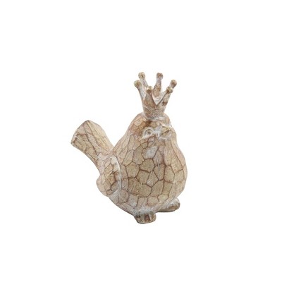 Set of 2 Brown Resin Bird Figurines with Crowns