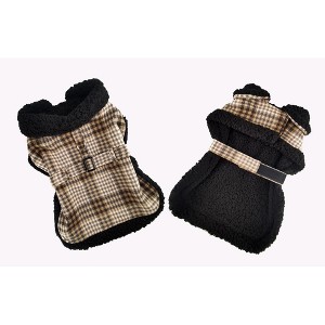 Fleece-Lined Dog Harness Coat - Brown & White Plaid - 1 of 4