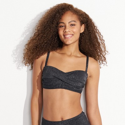 Lands' End Women's Chlorine Resistant Shine Twist Front Bandeau Bikini Swimsuit Top