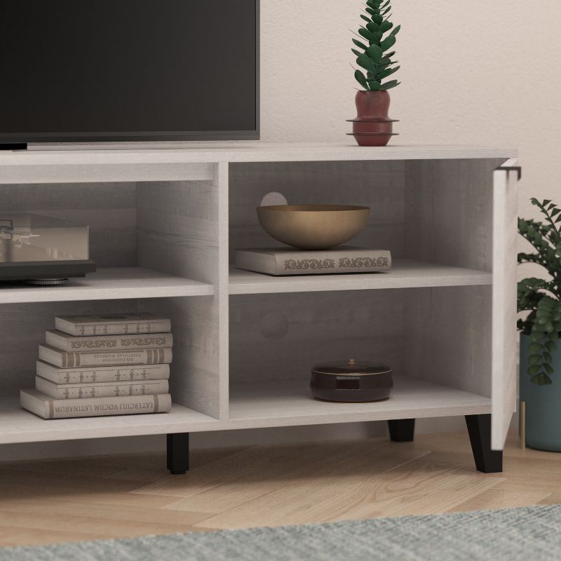 Merrick Lane Gray Finished 70" Mid-Century Modern TV Stand with Adjustable Open Shelves and Two Doors for TV's up to 60", 6 of 13