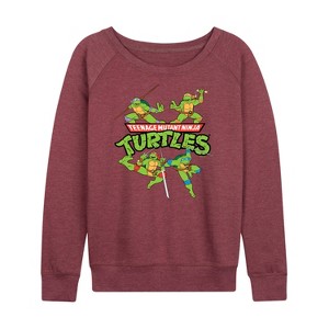 Women's - Teenage Mutant Ninja Turtles - Donnie, Mikey, Raph, and Leo Logo Lightweight French Terry Wide Neck Long Sleeve Shirt - 1 of 4