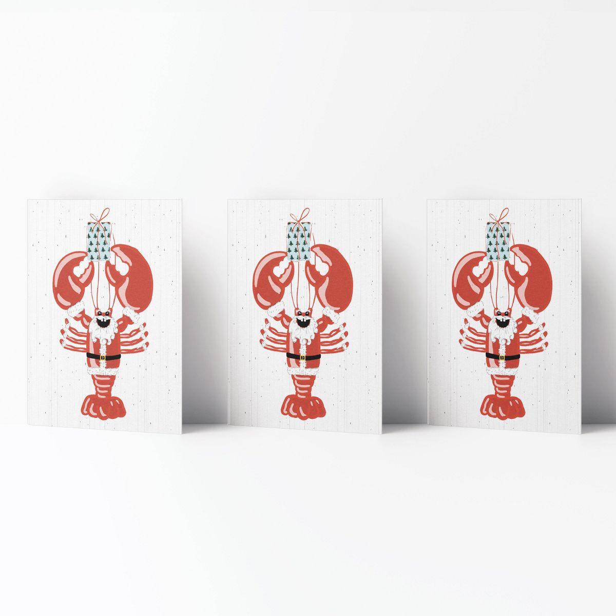 Winter/Holiday Greeting Card Pack Sets (3 ct) Lobstah Santa by Ramus & Co