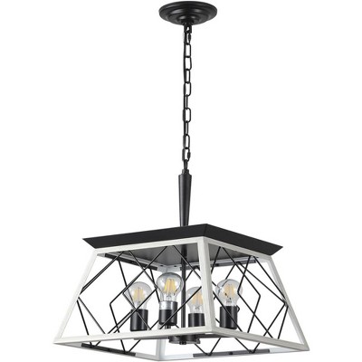 4-Light Kitchen Island Lighting,Metal & Rustic Wood Modern Dining Room Chandelier Over Table with 0-40'' Adjustable Height,Ceiling Pendant