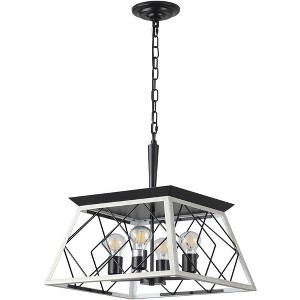 4-Light Kitchen Island Lighting,Metal & Rustic Wood Modern Dining Room Chandelier Over Table with 0-40'' Adjustable Height,Ceiling Pendant - 1 of 4
