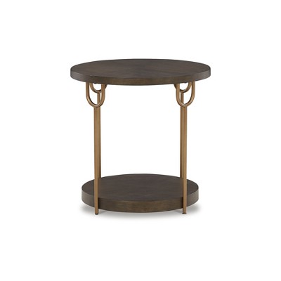 Contemporary Gold and Espresso Round Wood & Metal Accent Table