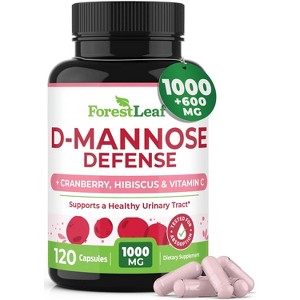 Forest Leaf  D-Mannose Defense Dietary Supplement, Made with Cranberry, Hibiscus & Vitamin C, Supports a Healthy Urinary Tract, 1000mg - 120 Caps - 1 of 4