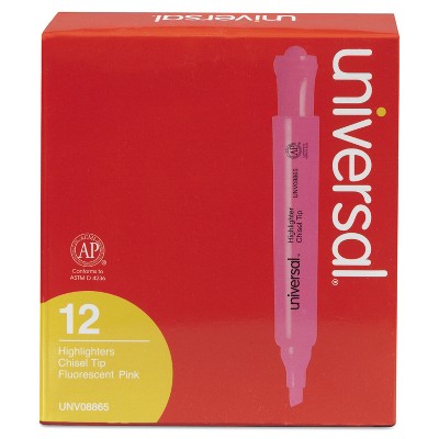 UNIVERSAL Desk Highlighter Chisel Tip Fluorescent Pink Dozen 08865