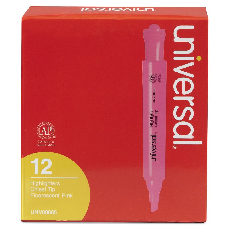UNIVERSAL Desk Highlighter Chisel Tip Fluorescent Pink Dozen 08865, 1 of 9