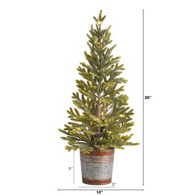 26" Warm White Prelit Pine Artificial Christmas Tree in Rustic Planter