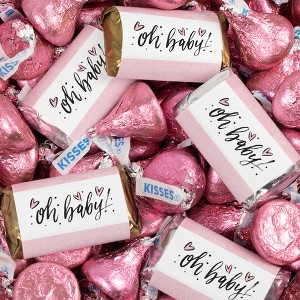 128 Pcs Pink Girl Baby Shower Candy Party Favors Oh Baby Hershey's Miniatures & Kisses (1.65 lbs, Approx. 128 Pcs) - 1 of 4