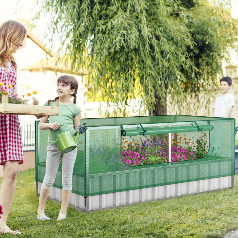 Tangkula 69” x 36” x 12” Galvanized Raised Garden Bed with Greenhouse Cover Raised Planter Box Kit with Roll-up Door 8PCS T Tags & A Pair of Gloves, 2 of 11