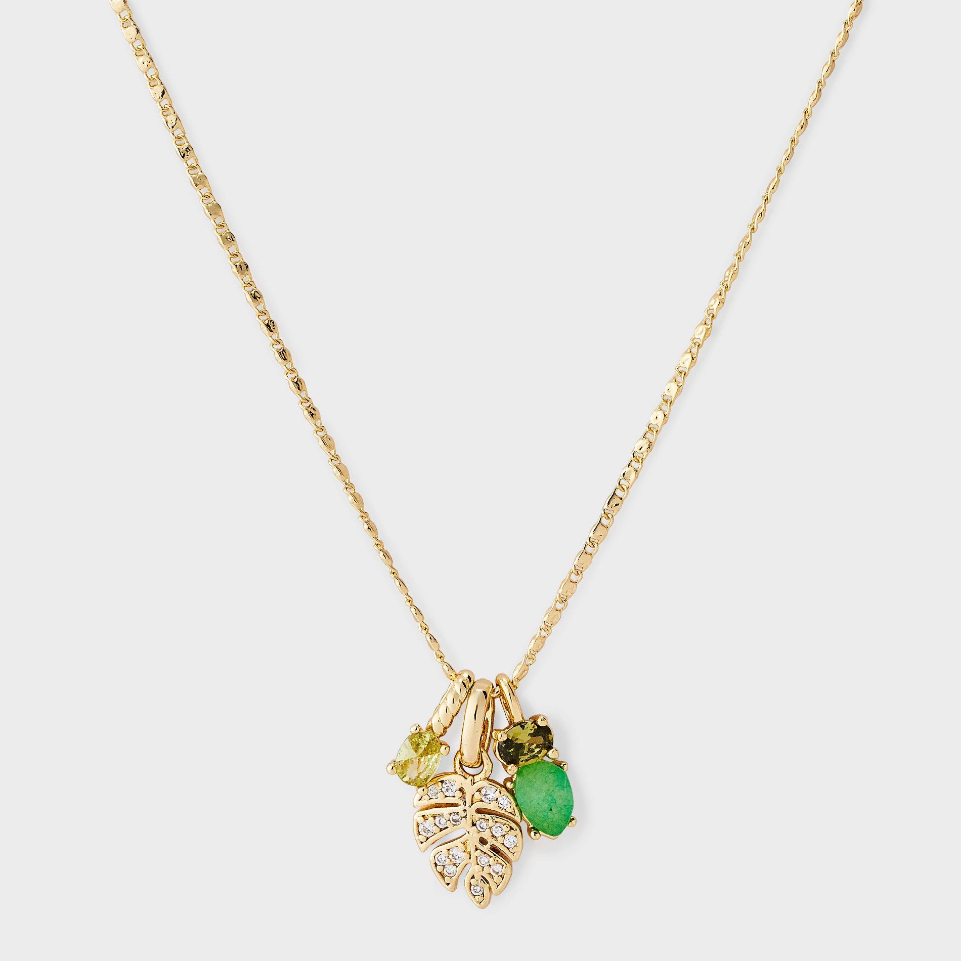 14k Gold Dipped Monstera Leaf & Stone Pendant Necklace - A New Day™ Gold/Green