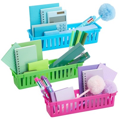 Rainbow Plastic Pencil Holder Trays for Classroom Organization, 12-Pack