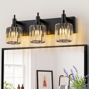 LLHZSY 3/4/5-Light Modern Bathroom Crystal Vanity Light with Round Lampshade -Light Modern Bathroom Wall Light Fixtures-Chrome/Black - 1 of 4