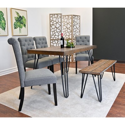 NicBex Dining Room Table Set for 6 Rustic Dining Table Set with Wooden Tabletop, 1 Wooden Bench and 4 Chairs for Kitchen