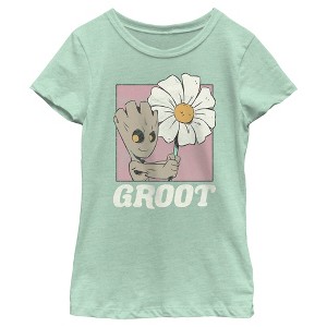 Girl's Guardians of the Galaxy Groot and Flower Portrait T-Shirt - 1 of 4