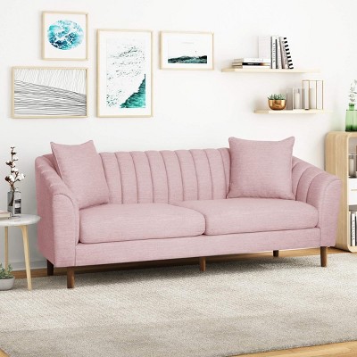84.5" Contemporary 3-Seater Fabric Sofa,Channel Tufted Couch with Sloped Arms & Accent Pillows for Living Room-Baofuwish