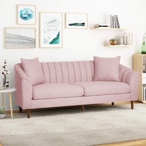 84.5" Contemporary 3-Seater Fabric Sofa,Channel Tufted Couch with Sloped Arms & Accent Pillows for Living Room-Baofuwish - 1 of 4