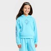 Girls' KPop Demon Hunters Huntrix Golden Hooded Front and Back Graphic Pullover Sweatshirt - Blue - 3 of 4