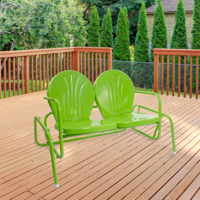Northlight 48.25" Outdoor Retro Metal Tulip Double Glider Patio Chair, Lime Green, 2 of 6