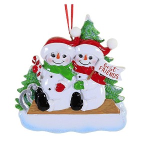 4.0 Inch Snowmen On Sled Christmas Best Friends Tree Ornaments - 1 of 3