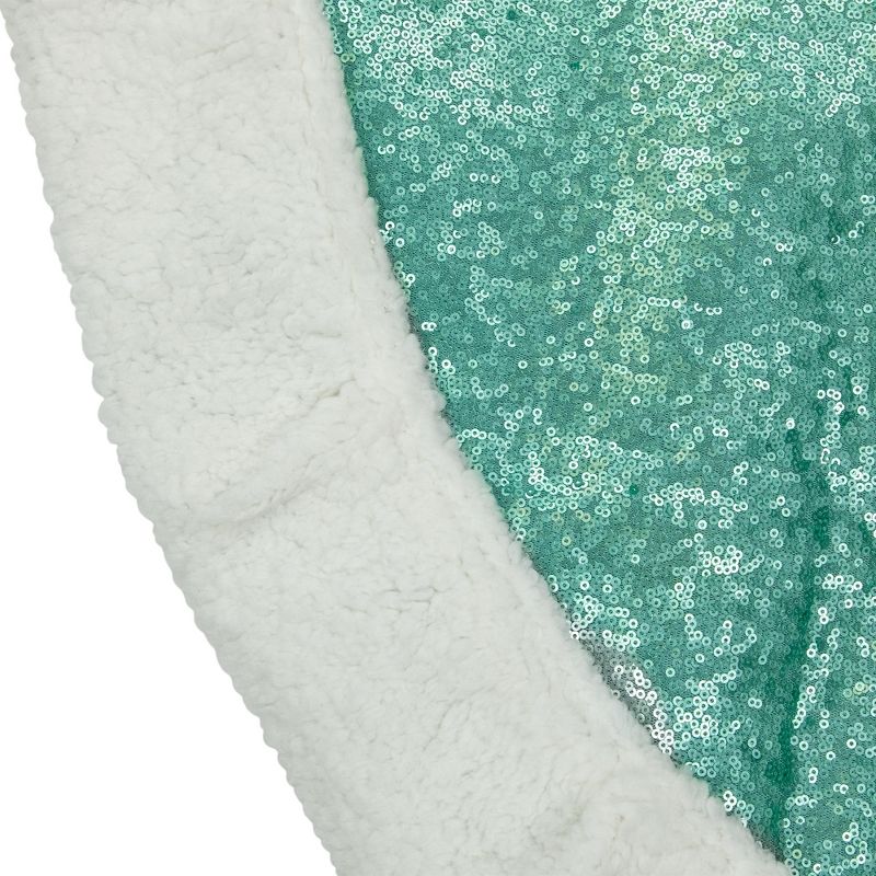 Northlight 47" Mint Green Sequins Christmas Tree Skirt with White High Pile Fleece Fur Trim, 5 of 6