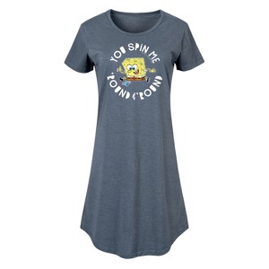 Women's - SpongeBob SquarePants - You Spin Me Round And Round Graphic T-shirt Dress - 1 of 4