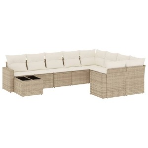 vidaXL 10 Piece Patio Sofa Set with Cushions Beige Poly Rattan - Beige and Cream - 1 of 4