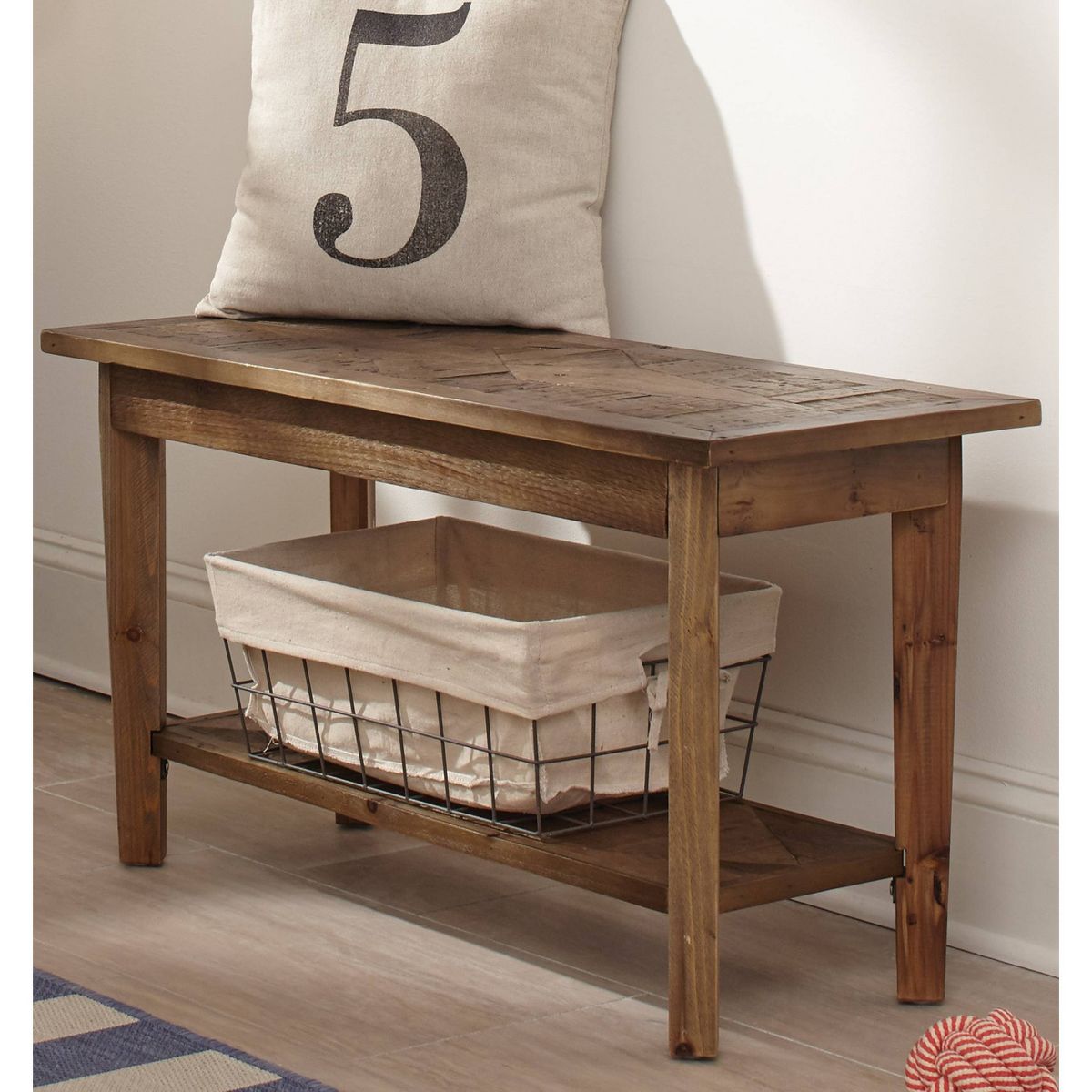 Alaterre Revive 36 in. Solid Wood Bench, 300lbs Weight Capacity, Entryway, Living Room, Storage Shelf, Rustic Industrial Home Decor, Natural