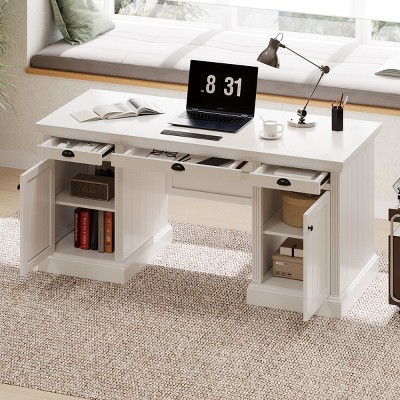 Executive Desk Farmhouse with Storage Cabinets and Silent Drawers for Home Office 67in Wide - 3irtyhousy