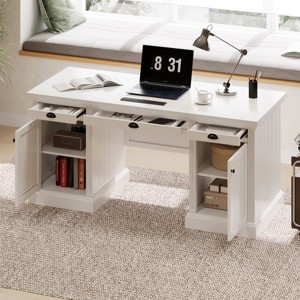 Executive Desk Farmhouse with Storage Cabinets and Silent Drawers for Home Office 67in Wide - 3irtyhousy - 1 of 4