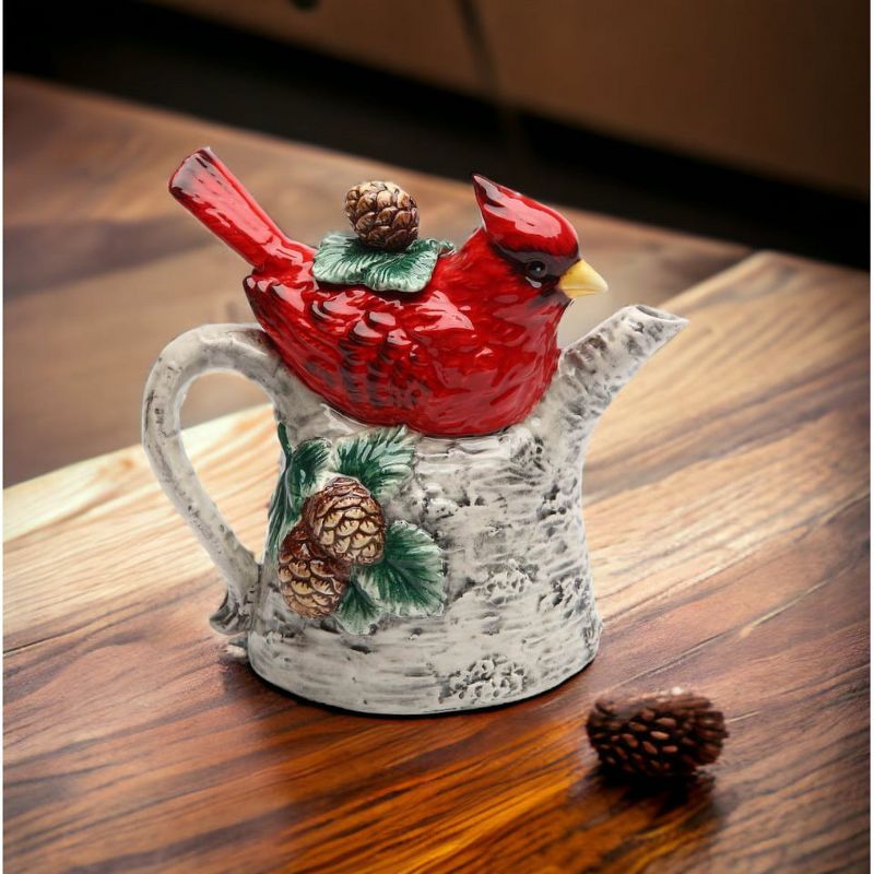 Kevins Gift Shoppe Ceramic Cardinal Bird On Birchtree Teapot, 2 of 4
