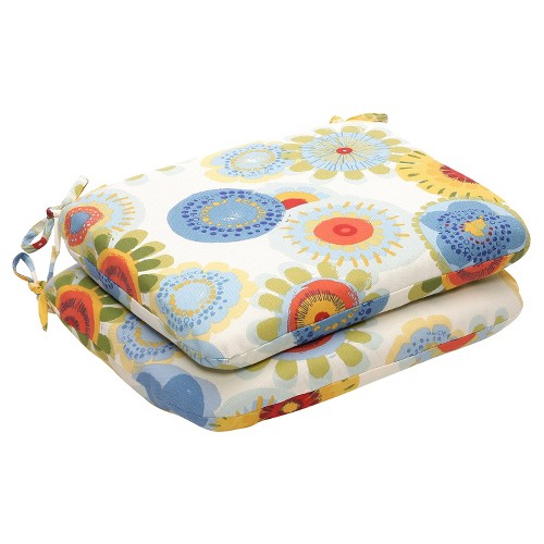 Outdoor 2-Piece Chair Cushion Set - Blue/White/Yellow Floral