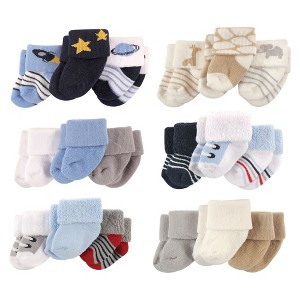 Luvable Friends Infant Boy Cotton Terry Socks, 18-Piece, Space Safari Blue Gray, 0-3 Months - 1 of 1