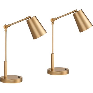 360 Lighting Sully 23 1/2" High Small Industrial Desk Lamps Set of 2 Double USB Ports Adjustable Gold Brass Finish Metal Home Office Charging - 1 of 4