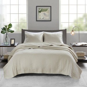 PAGED Full/Queen Coverlet Set Simple Solid Color 3 Piece Bedding Sets, Bed in a Bag with 1 Coverlet and 2 Pillowcases for Bedroom - 1 of 4